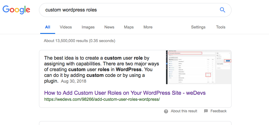 Example of a featured snippet in Google search results showing a concise answer box at the top of the page.